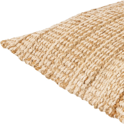 Dhanbad Pillow - 479621 by Surya in beige, sandstone, ivory. Made from front: 80% jute, 20% cotton, back: 100% jute in a modern style.