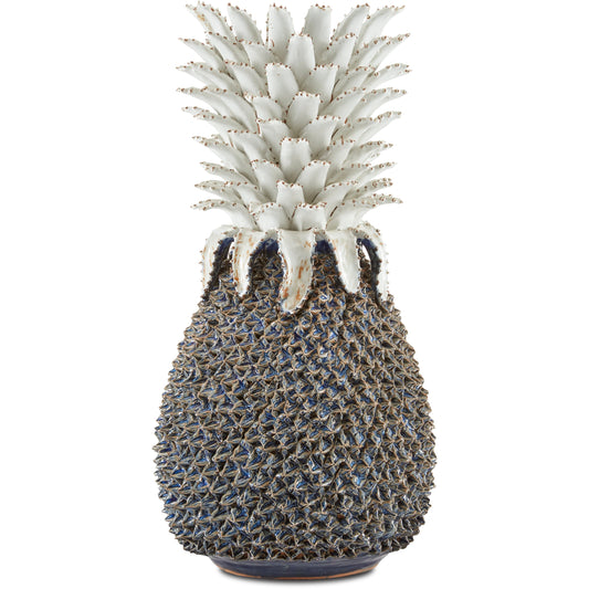 Waikiki Pineapple by Currey and Company in blue, white. Made from ceramic in a coastal style.