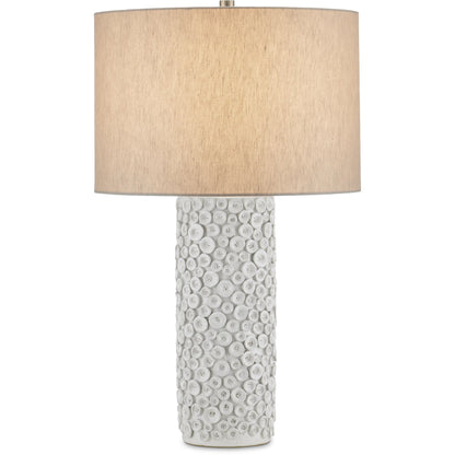 Buttons Table Lamp by Currey and Company in white. Made from ceramic, metal in a modern style.