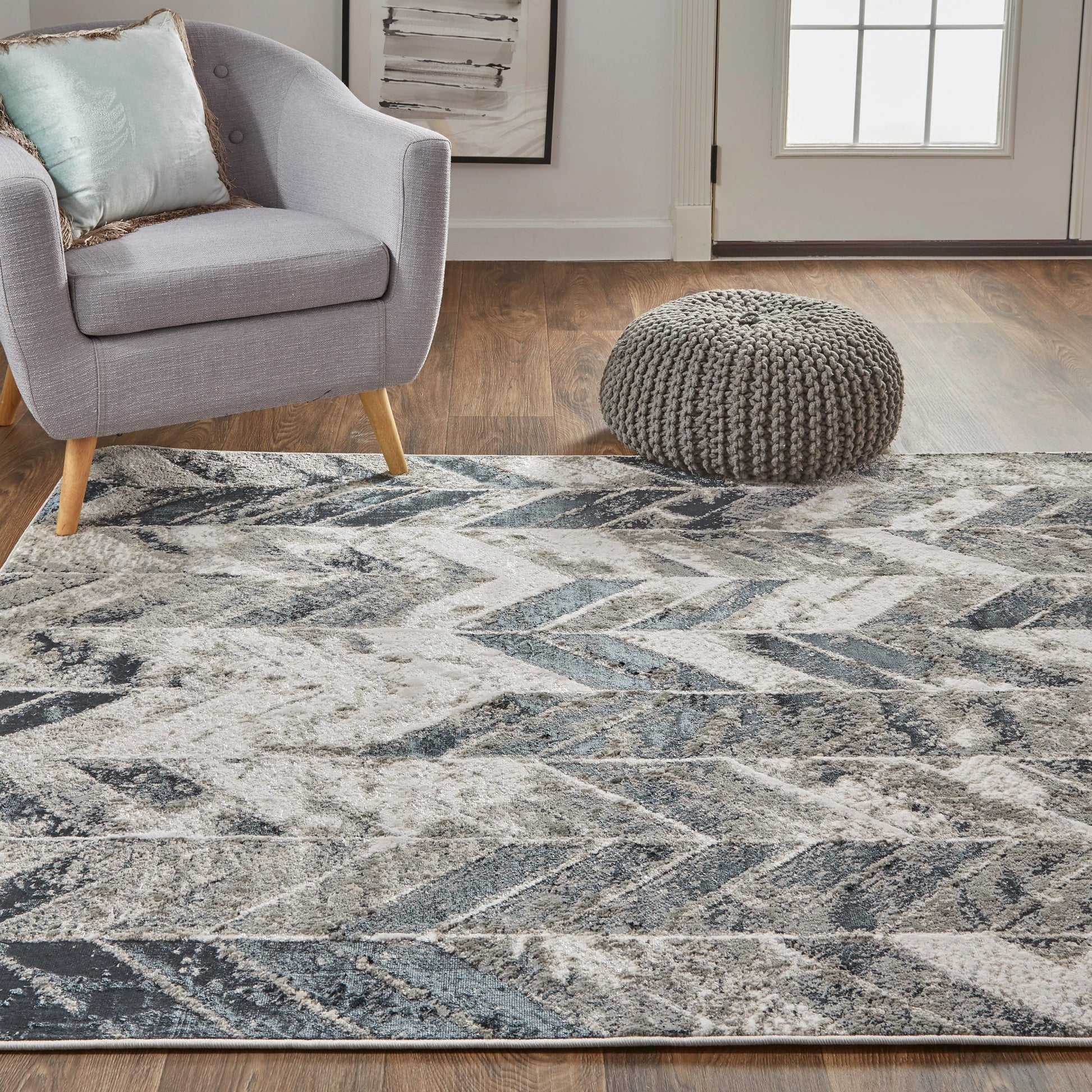 Micah Chevron Rug - 3048F by Feizy in black, gray, silver. Made from polyester, polypropylene in a unique style.