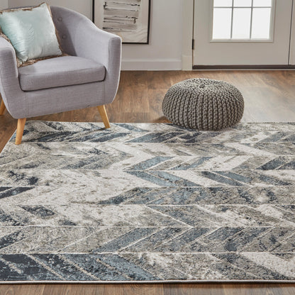 Micah Chevron Rug - 3048F by Feizy in black, gray, silver. Made from polyester, polypropylene in a unique style.