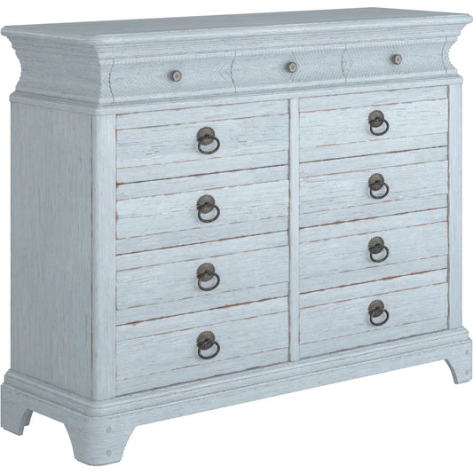 Summer Creek Light Keeper's Dresser by A.R.T. Furniture in shutter blue. Made from flakey cathedral oak veneer, parawood solids in a unique style.