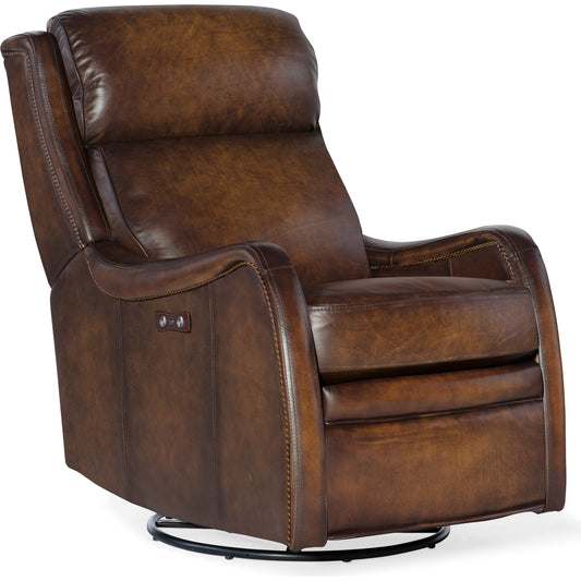Stark Power Swivel Recliner by Hooker Furniture. Made from leather in a traditional style.