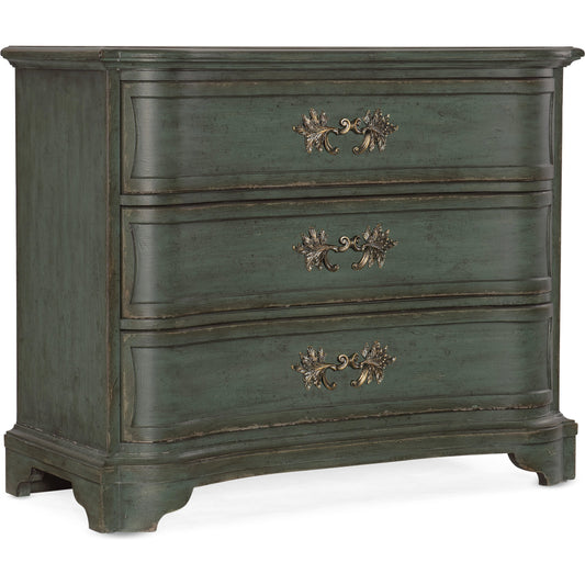 Charleston Three-Drawer Accent Chest by Hooker Furniture in gullah green. Made from maple veneers in a traditional style.