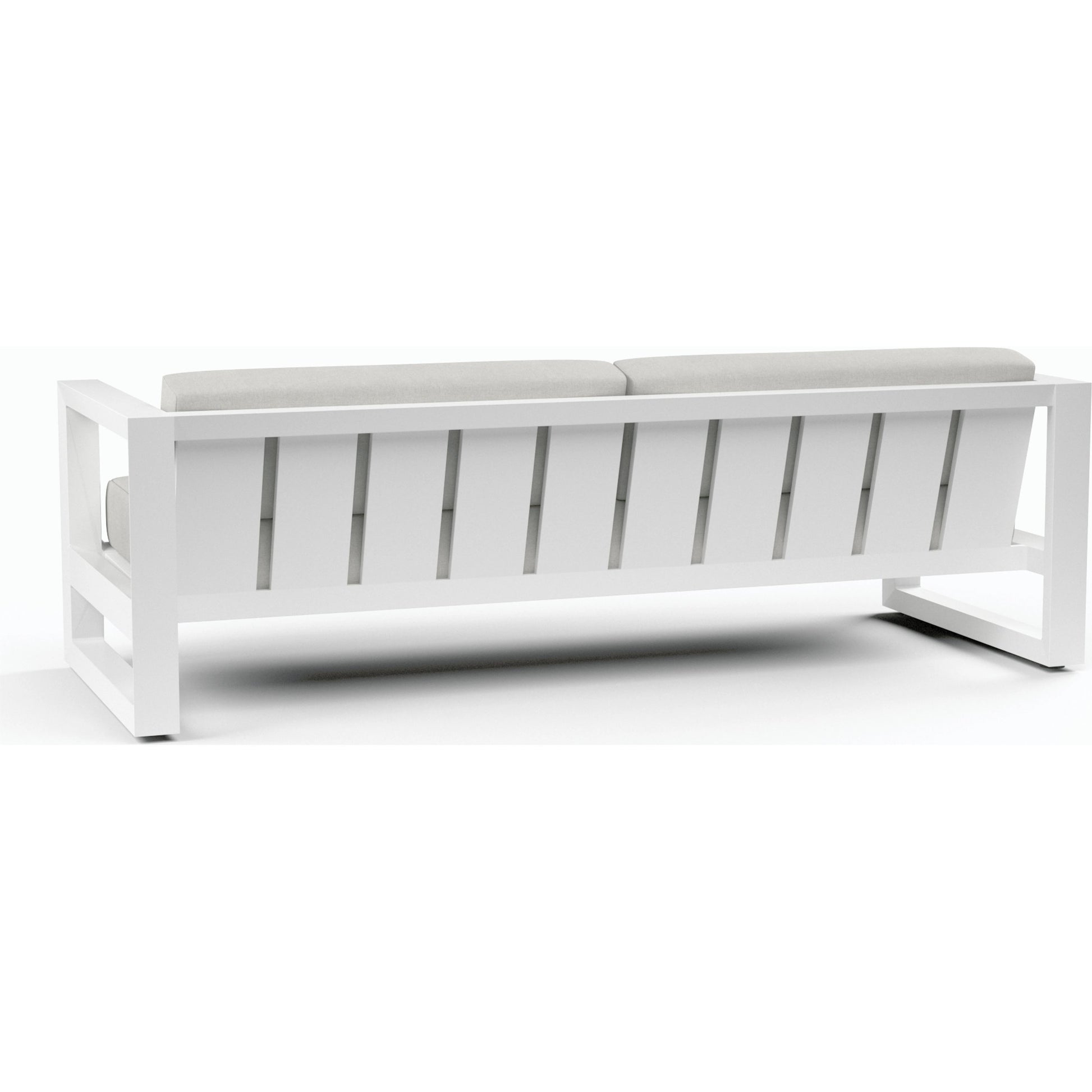 Newport Outdoor Sofa in Cast Silver by Sunset West in frost. Made from aluminum in a modern style.