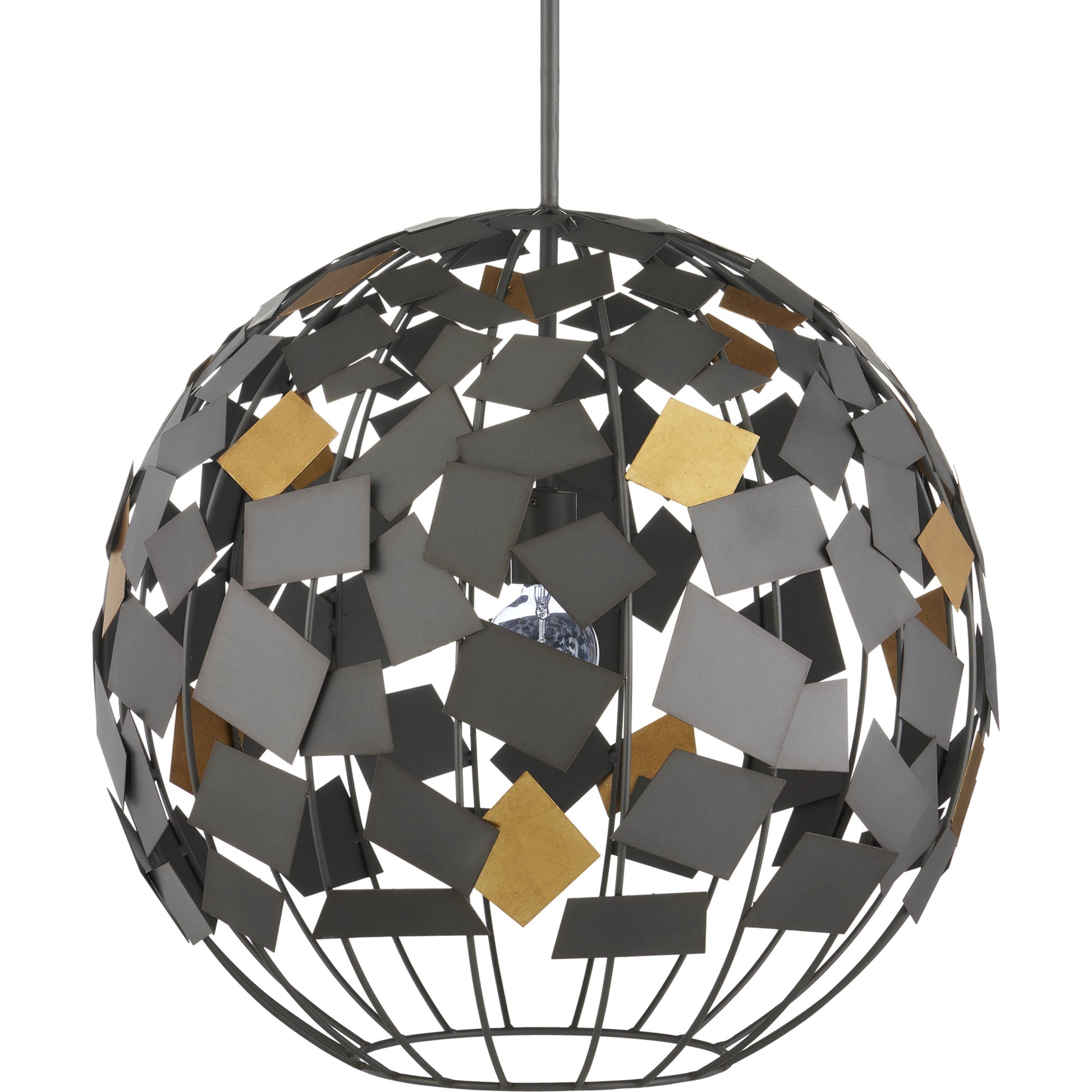 Moon Night Orb Chandelier by Currey and Company in hiroshi gray, contemporary gold leaf. Made from wrought iron in a modern style.