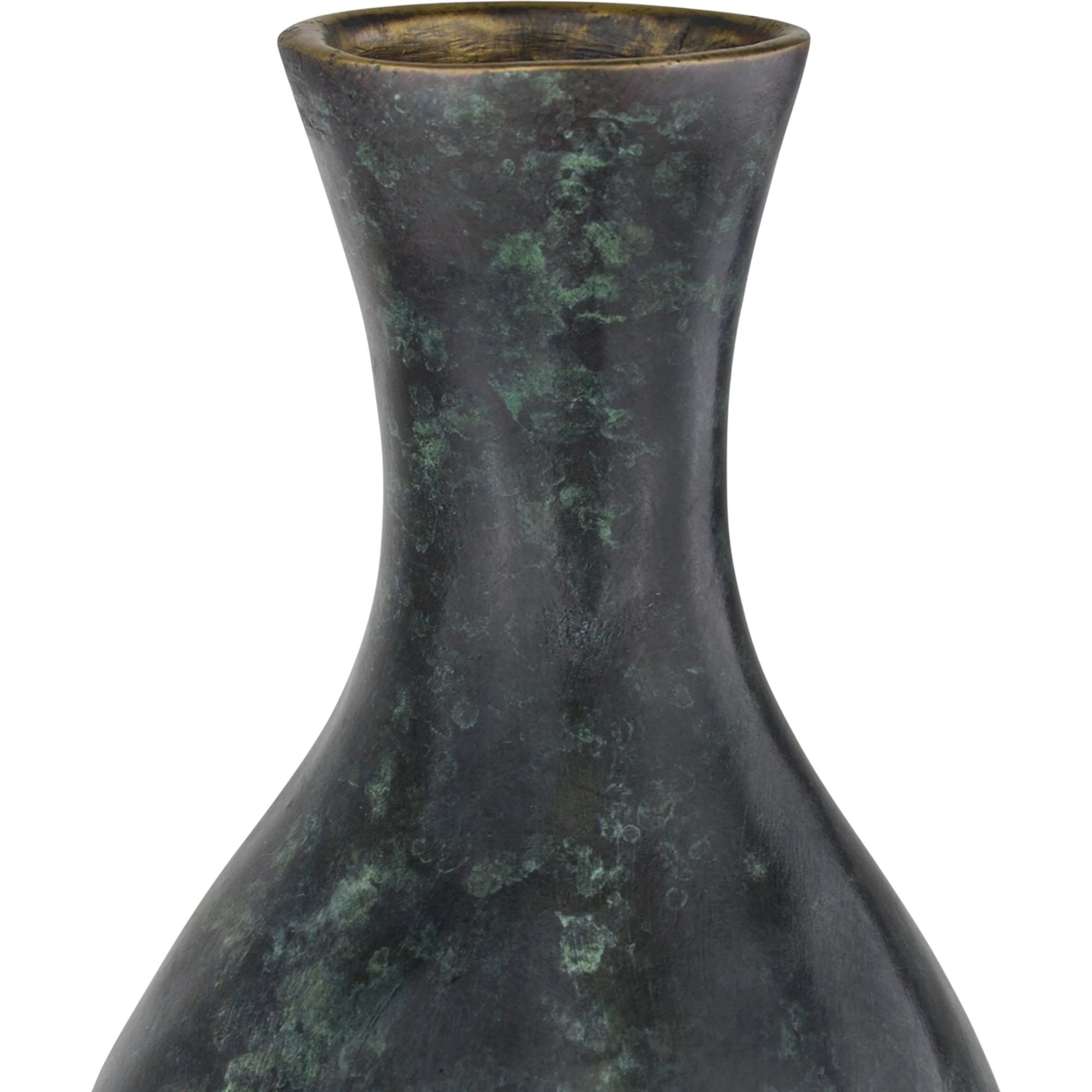 Luganzo Bronze Vase by Currey and Company in jade green, gold. Made from bronze in a modern style.