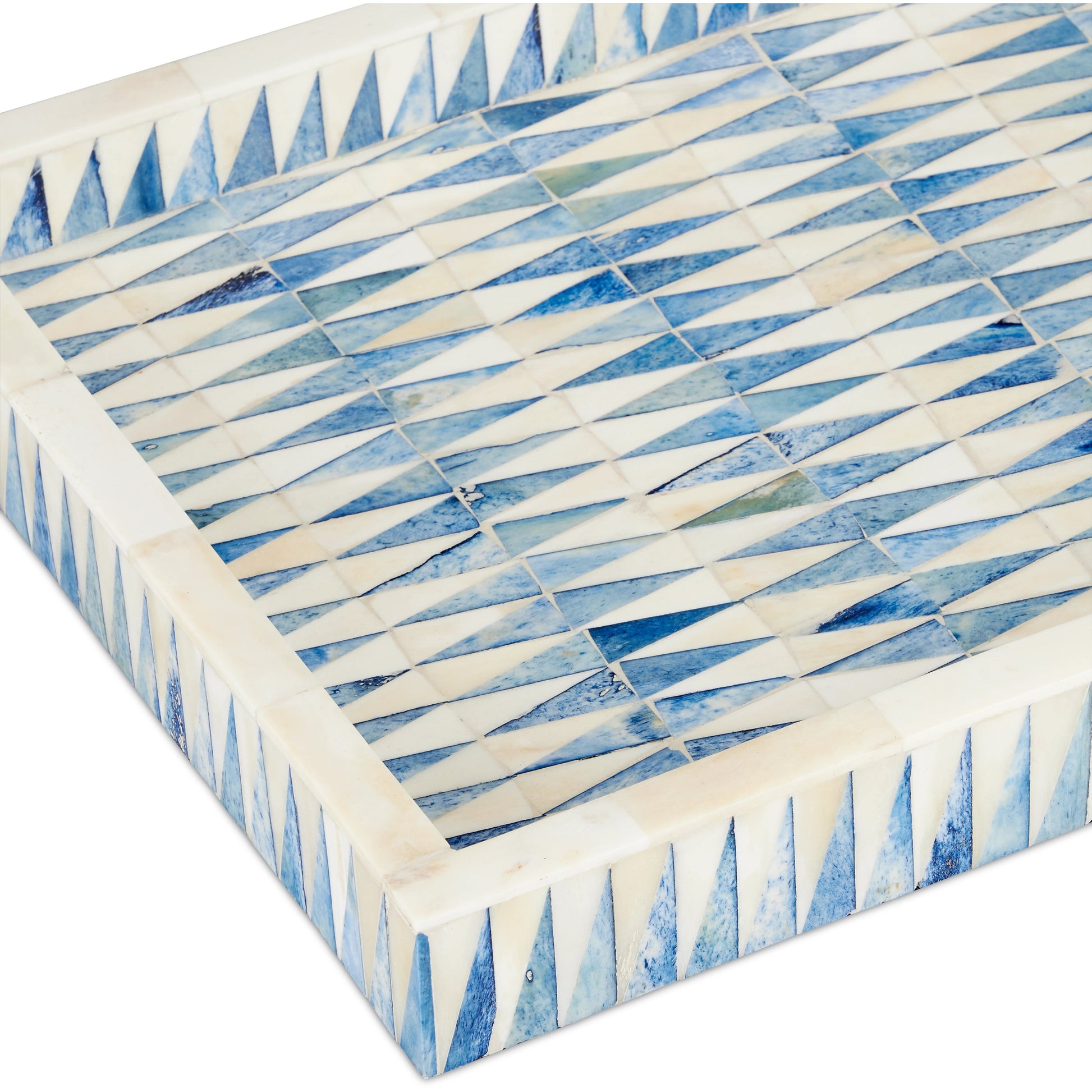 Nadene Tray by Currey and Company in blue, white. Made from bone in a coastal style.
