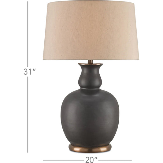 Ultimo Table Lamp by Currey and Company in matte black, antique brass. Made from ceramic, metal in a traditional style.