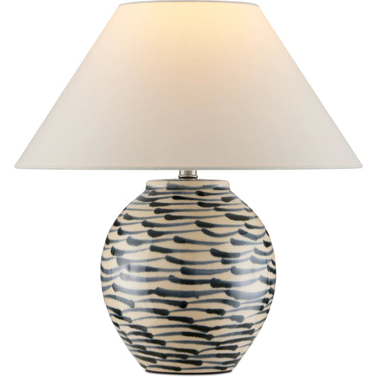 Minnows Table Lamp by Currey and Company in navy blue, beige. Made from ceramic in a unique style.