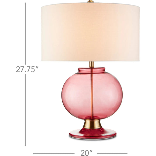 Jocasta Table Lamp by Currey and Company in clear red, brass. Made from metal, glass in a transitional style.