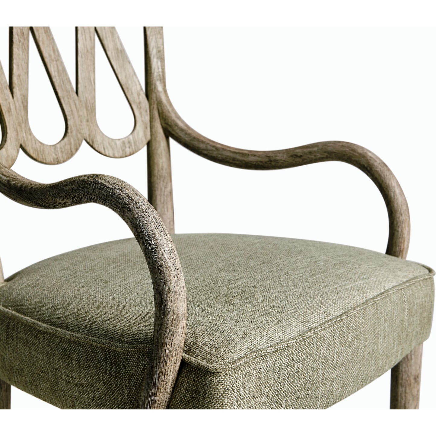 004 SI-2186346 | Closeup | Ampney Arm Chair (Set of 2) by Jonathan Charles in light brown and washed grey oak. Made from oak, foam, fabric in a traditional style.