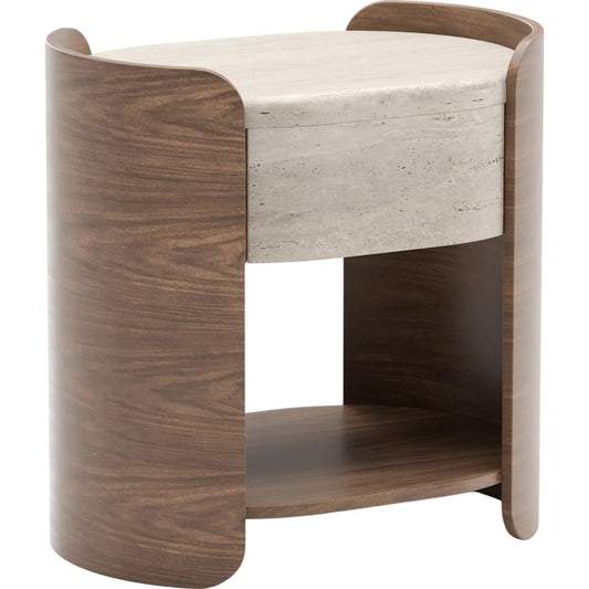 Fleur Open Nightstand by Caracole in porcini. Made from stone in a transitional style.