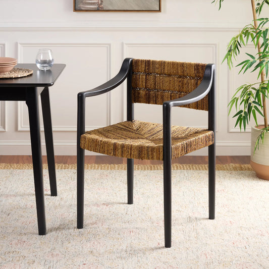 Jefferson Arm Dining Chair by HedgeApple Essentials in banana natural, black. Made from sungkai, natural banana in a rustic style.