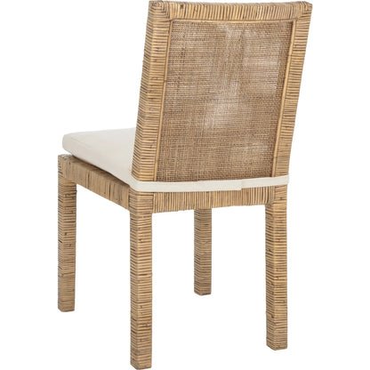 Rapides Cane Dining Chair with Cushion (Set of 2) by HedgeApple Essentials in honey brown wash. Made from mango wood, rattan, cotton foam in a unique style.