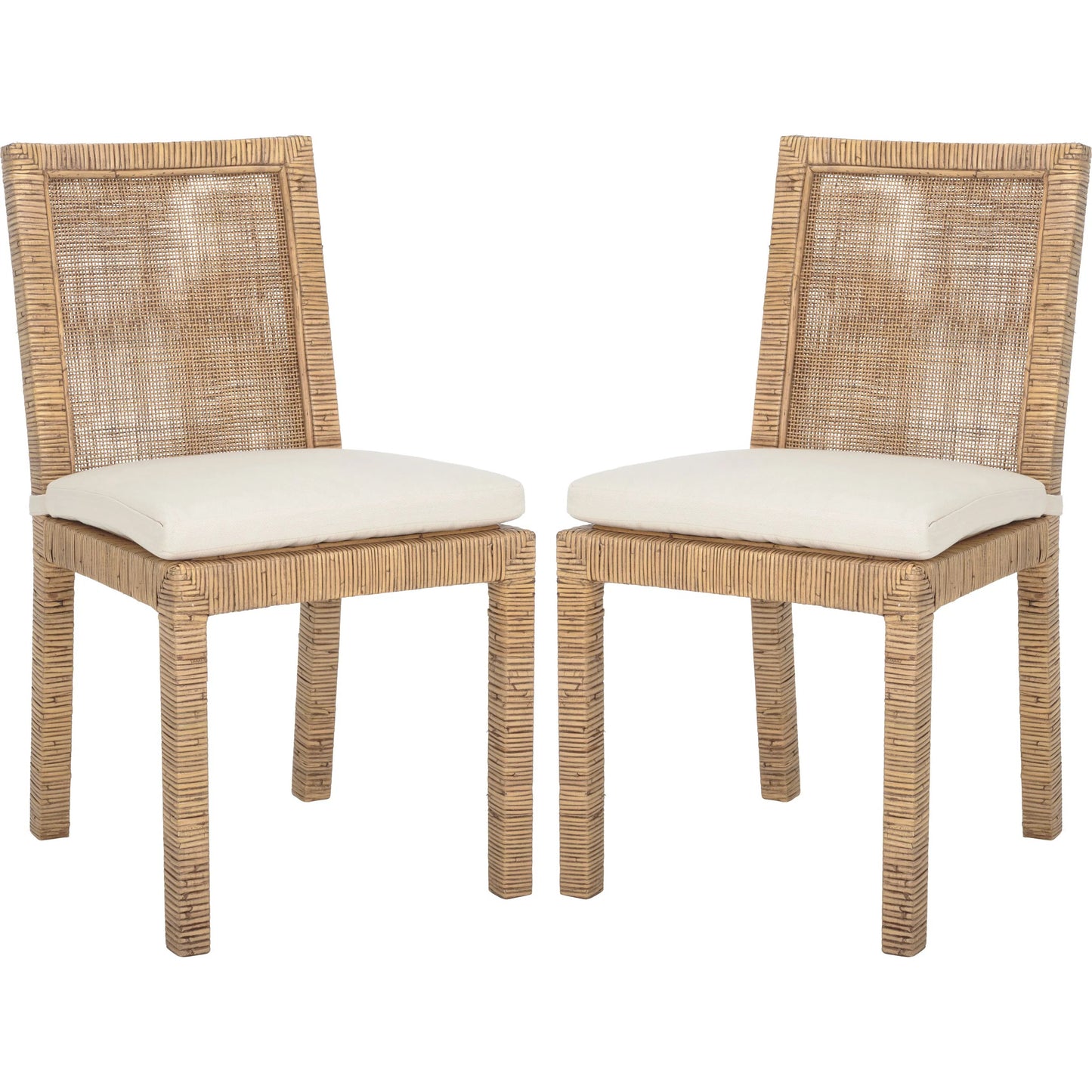 013 SI-2629847 | Additional Silo | Rapides Cane Dining Chair with Cushion (Set of 2) by HedgeApple Essentials in honey brown wash. Made from mango wood, rattan, cotton foam in a unique style.
