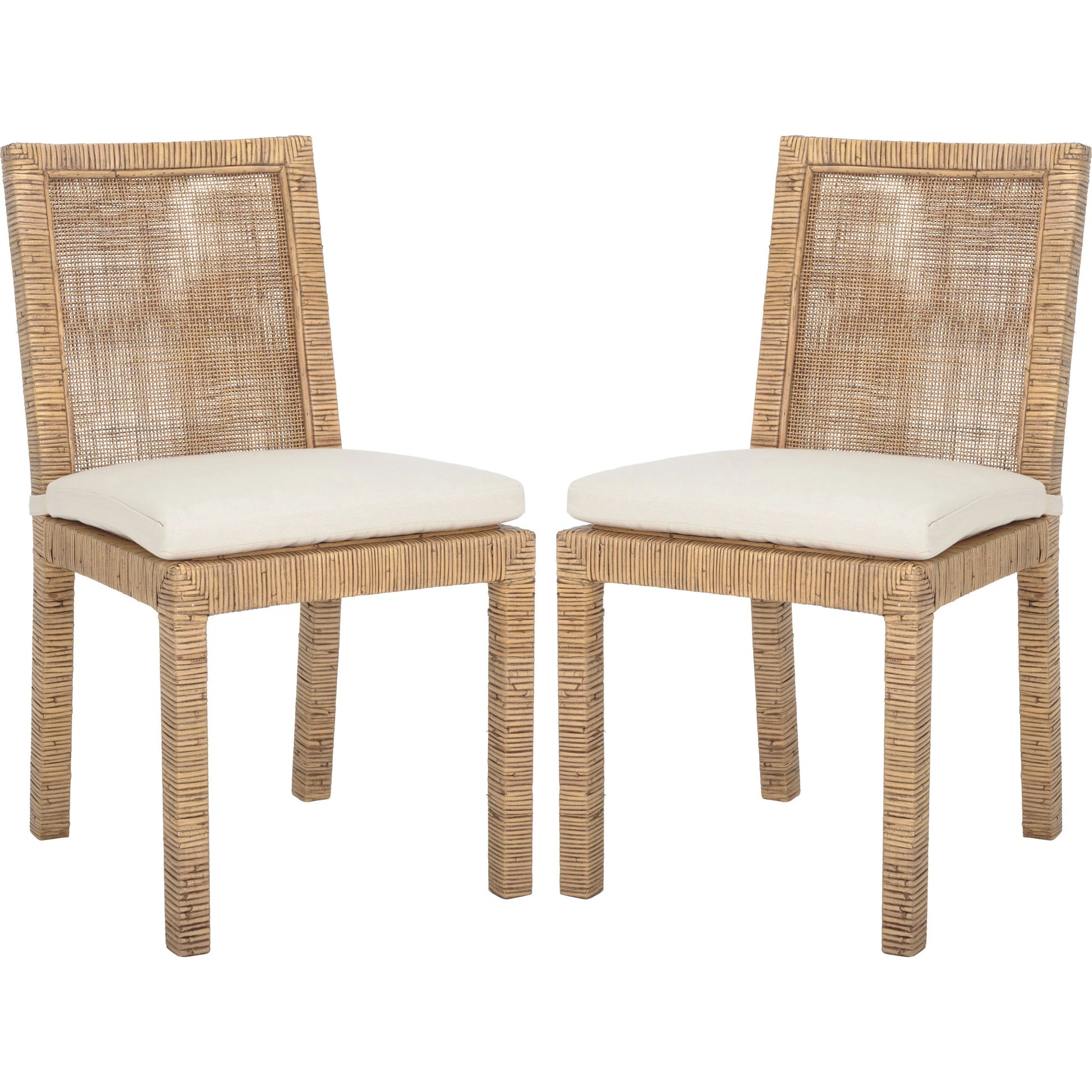 Rapides Cane Dining Chair with Cushion (Set of 2) by HedgeApple Essentials in honey brown wash. Made from mango wood, rattan, cotton foam in a unique style.
