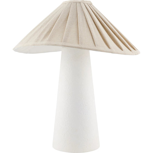 Docia Accent Table Lamp by Surya in white. Made from ceramic, iron, linen in a transitional style.