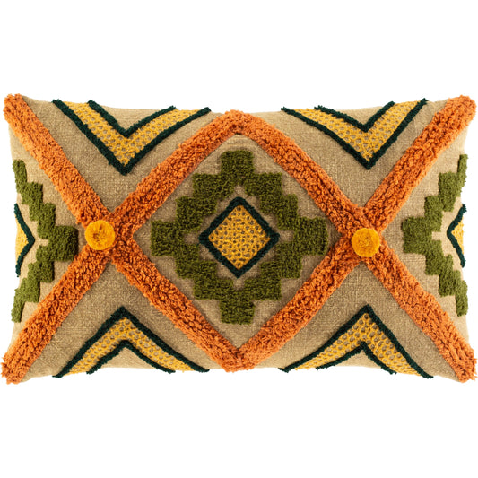 Declan Pillow - 14113 by Livabliss in olive, orange. Made from 100% cotton in a eclectic & global style.