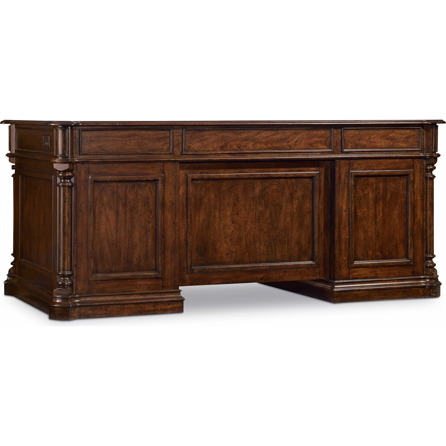 002 SI-1749109 | Additional Silo | Leesburg Executive Desk by Hooker Furniture in mahogany. Made from swirl mahogany, ebony veneers in a traditional style.