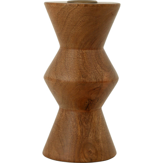 Sequence Wooden Candle Holder by Moe's Home Collection in brown. Made from mango wood, antique metal cup in a modern style.