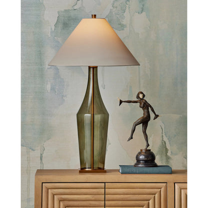 Olive Table Lamp by Currey and Company in green, antique brass. Made from glass, metal in a eclectic & global style.