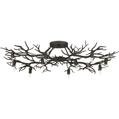 Rainforest Semi-Flush by Currey and Company in rustic bronze. Made from wrought iron in a modern style.