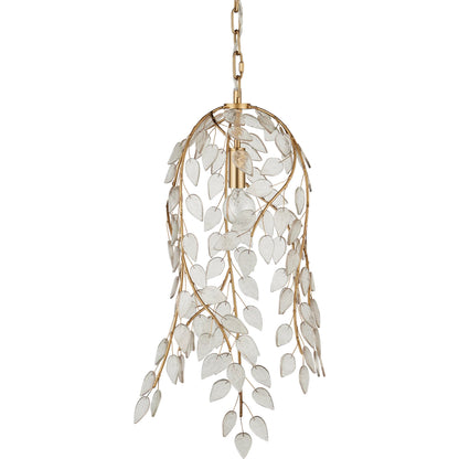 Banyan Pendant by Currey and Company in antique brass, clear. Made from brass, metal, glass in a modern style.