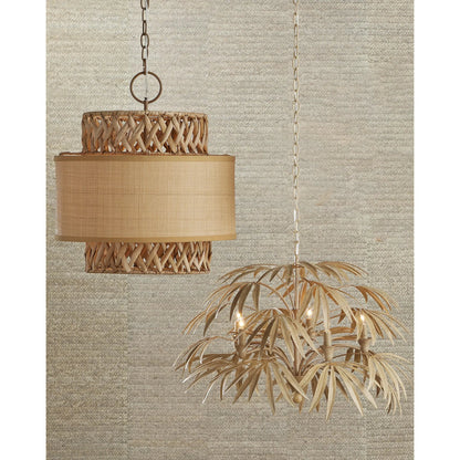 Calliope Chandelier by Currey and Company in coco cream. Made from wrought iron in a modern style.