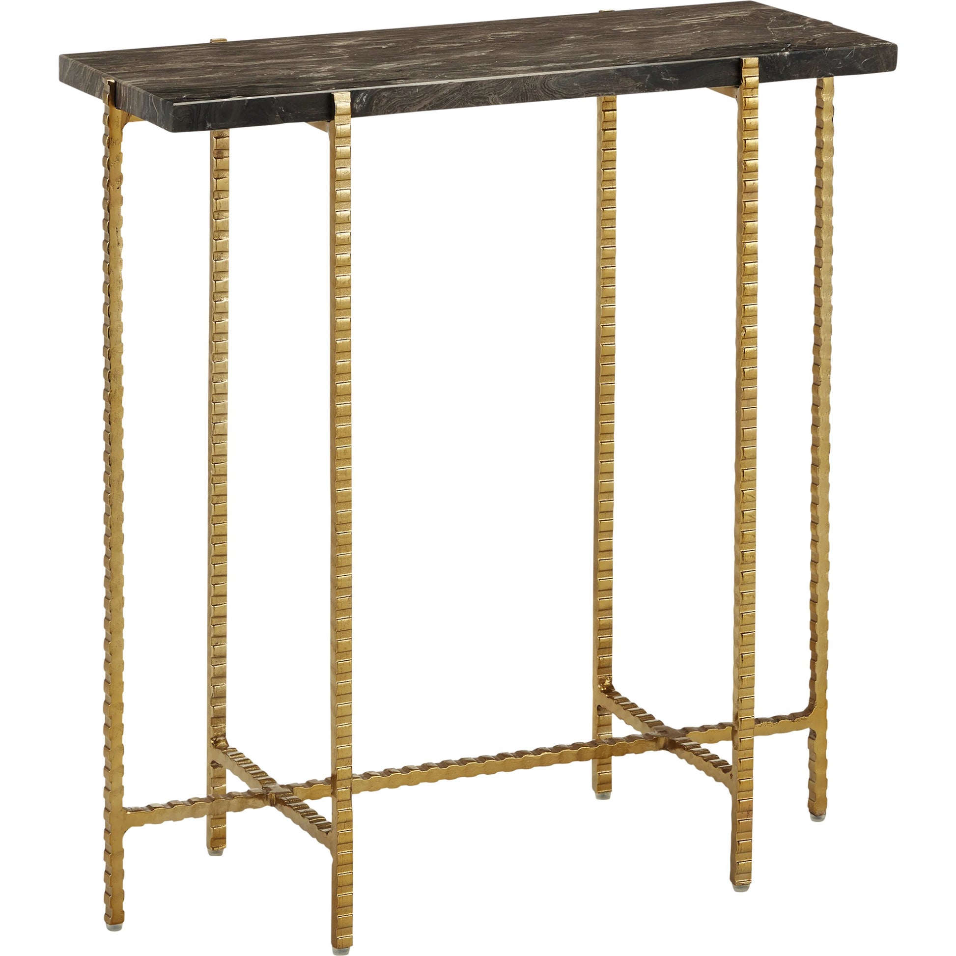 Flying  Side Table by Currey and Company in natural, gold. Made from cappuccino stone, iron in a modern style.
