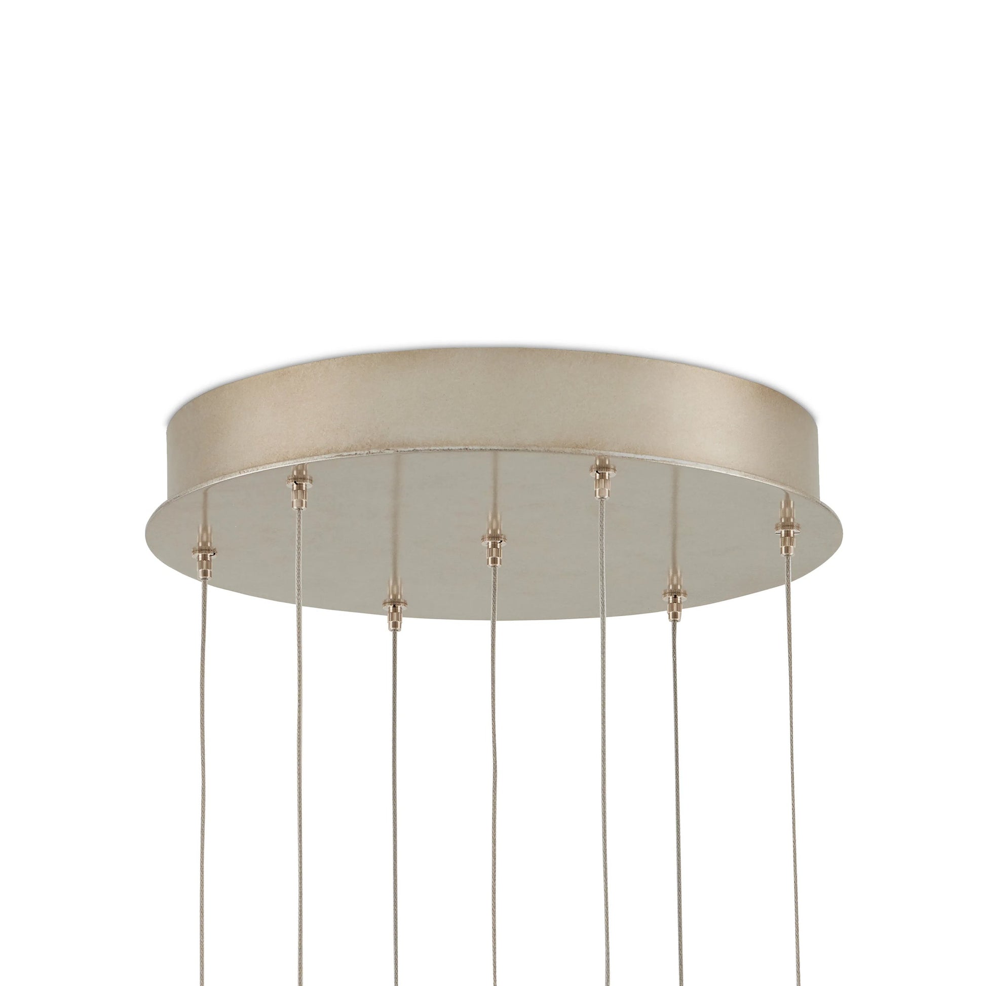Iota Round 7-LIGHT Multi-Drop Pendant by Currey and Company in antique brass, silver. Made from brass in a modern style.