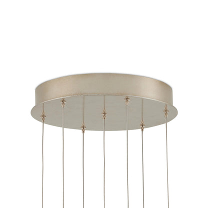 Iota Round 7-LIGHT Multi-Drop Pendant by Currey and Company in antique brass, silver. Made from brass in a modern style.