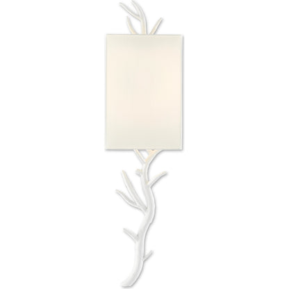 Baneberry Wall Sconce by Currey and Company in gesso white. Made from wrought iron in a transitional style.