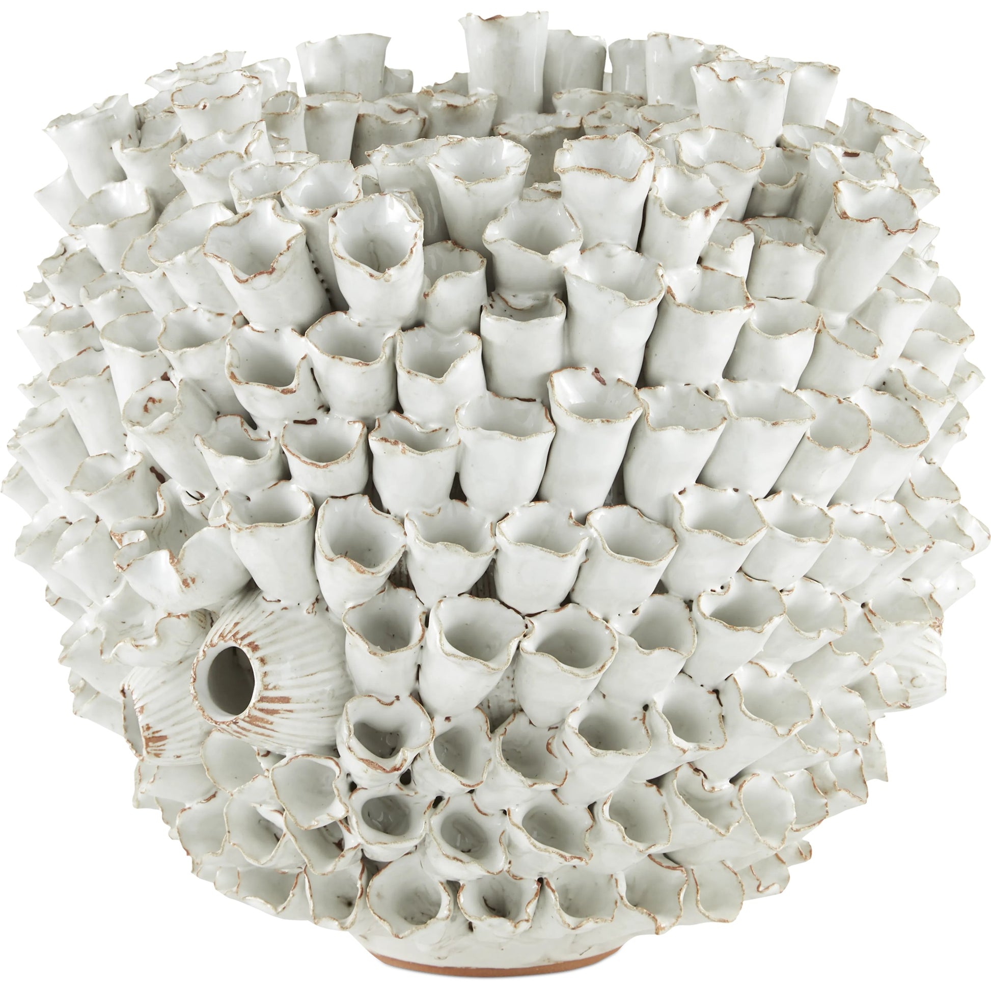 Manitapi Medium White Vase by Currey and Company in white. Made from ceramic in a coastal style.