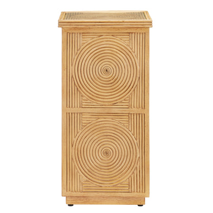 Santos Accent Table by Currey and Company in sea sand, clear. Made from rattan, mahogany, glass in a transitional style.