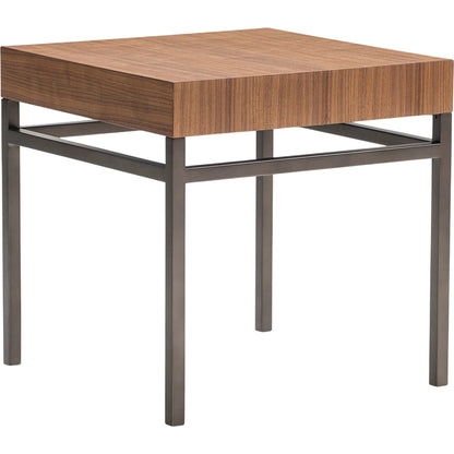 Collins Side Table by Bernhardt in brown. Made from wood, metal in a unique style.