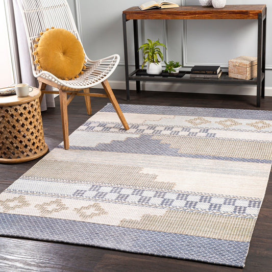 Didim Rug - 26059 by Surya in taupe, dark brown, denim, medium gray, charcoal, beige. Made from 50% viscose, 40% polyester, 10% cotton in a unique style.