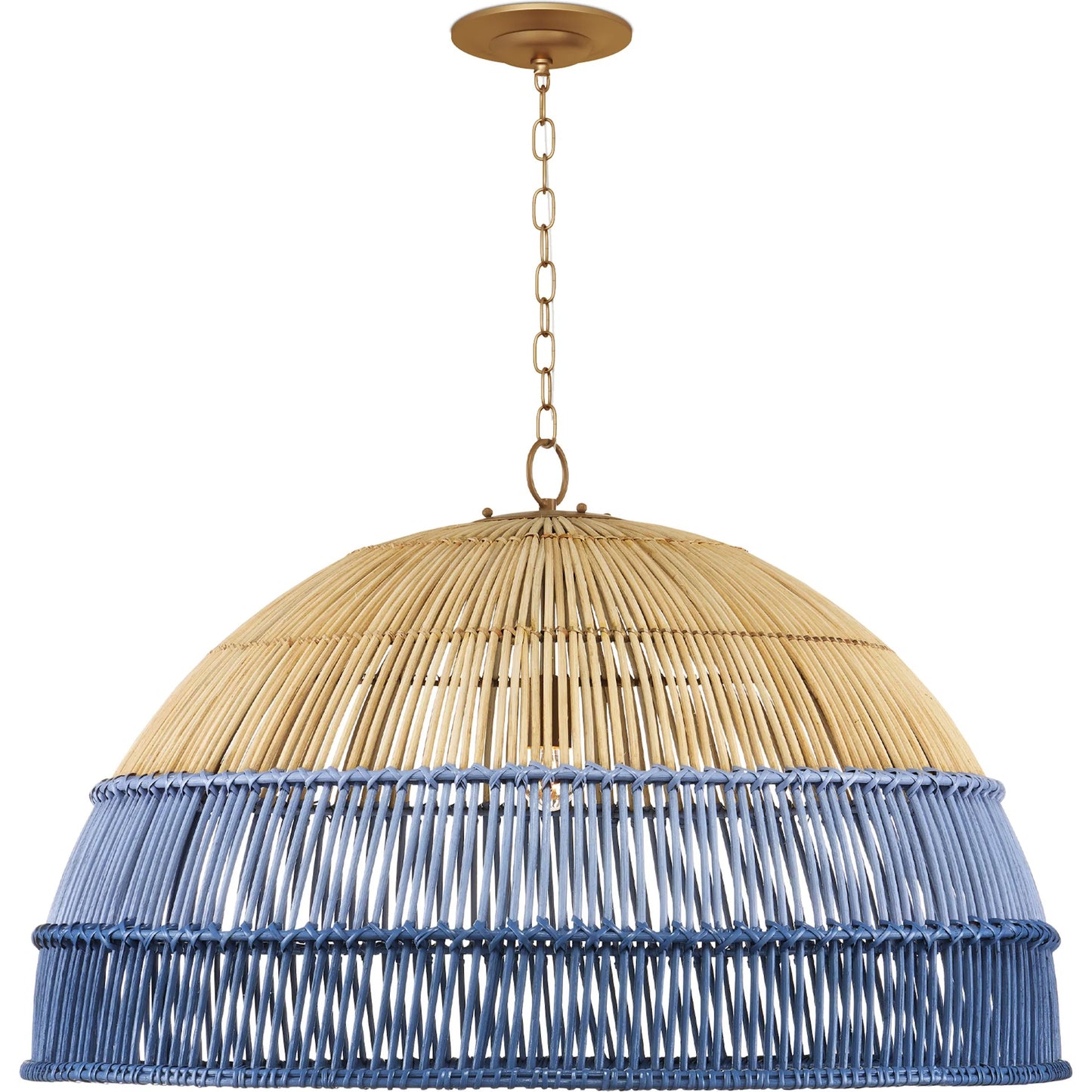002 SI-1924173 | Additional Silo | Senjyo Pendant by Currey and Company in khaki, cornflower blue, bluebonnet. Made from wrought iron, rattan in a coastal style.