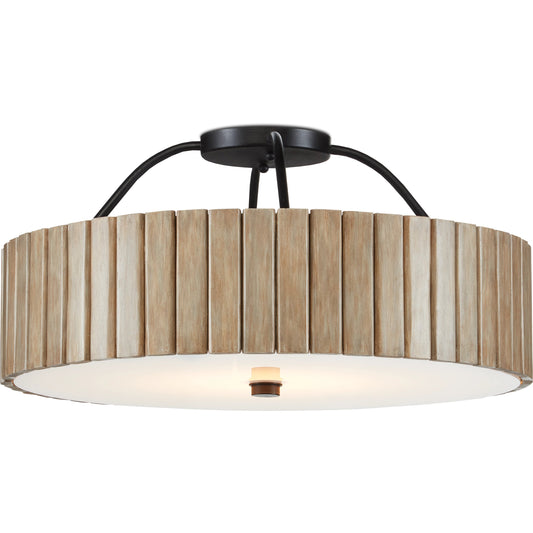 Tetterby Semi-Flush by Currey and Company in natural, black. Made from wrought iron, bamboo, acrylic in a modern style.