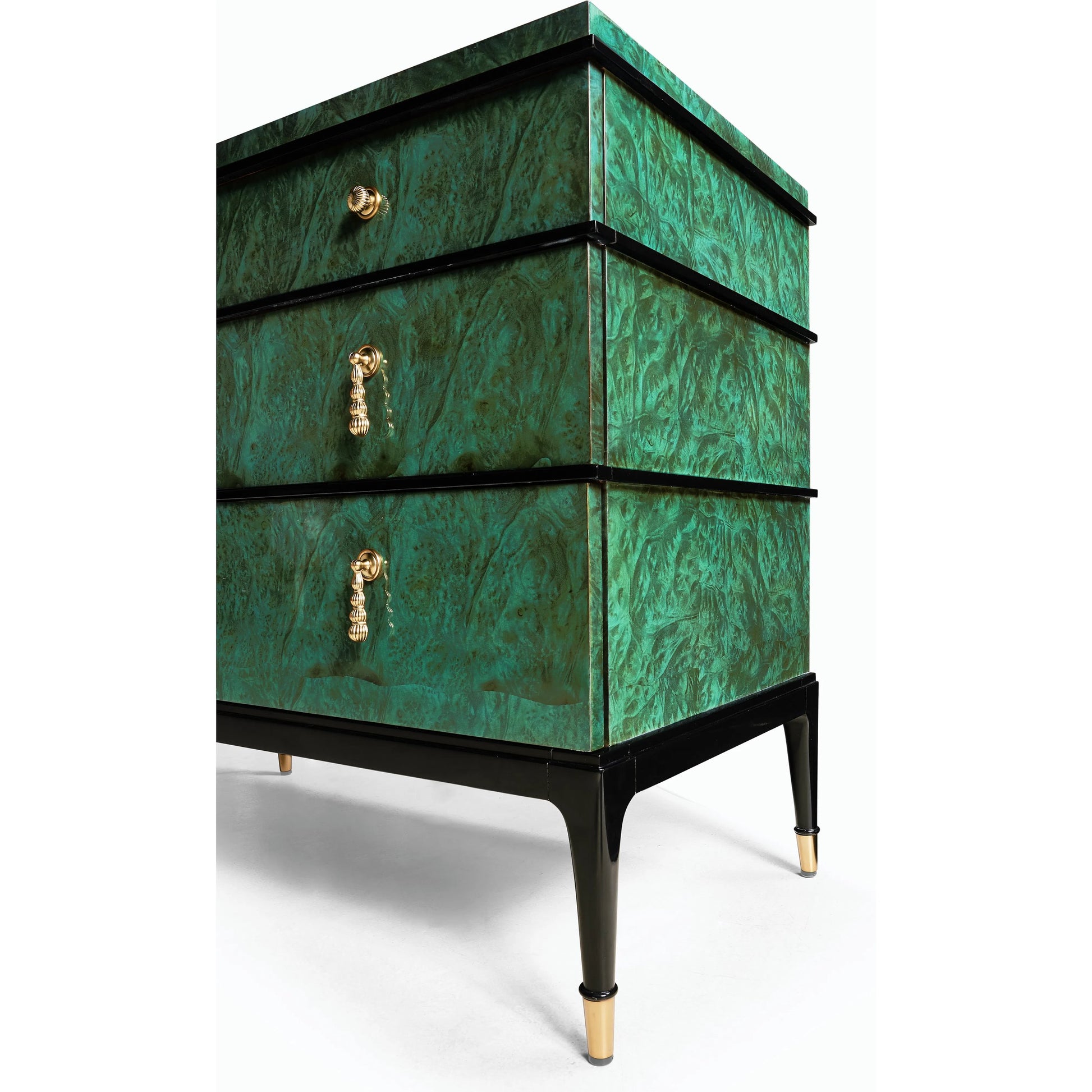 Jacques Bachelors Chest, Brown by Jonathan Charles. Made from solid beech wood, myrtle burl veneers, brass in a modern style.