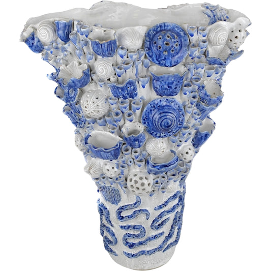 Coral Reef Vase by Currey and Company in white, blue. Made from ceramic in a unique style.