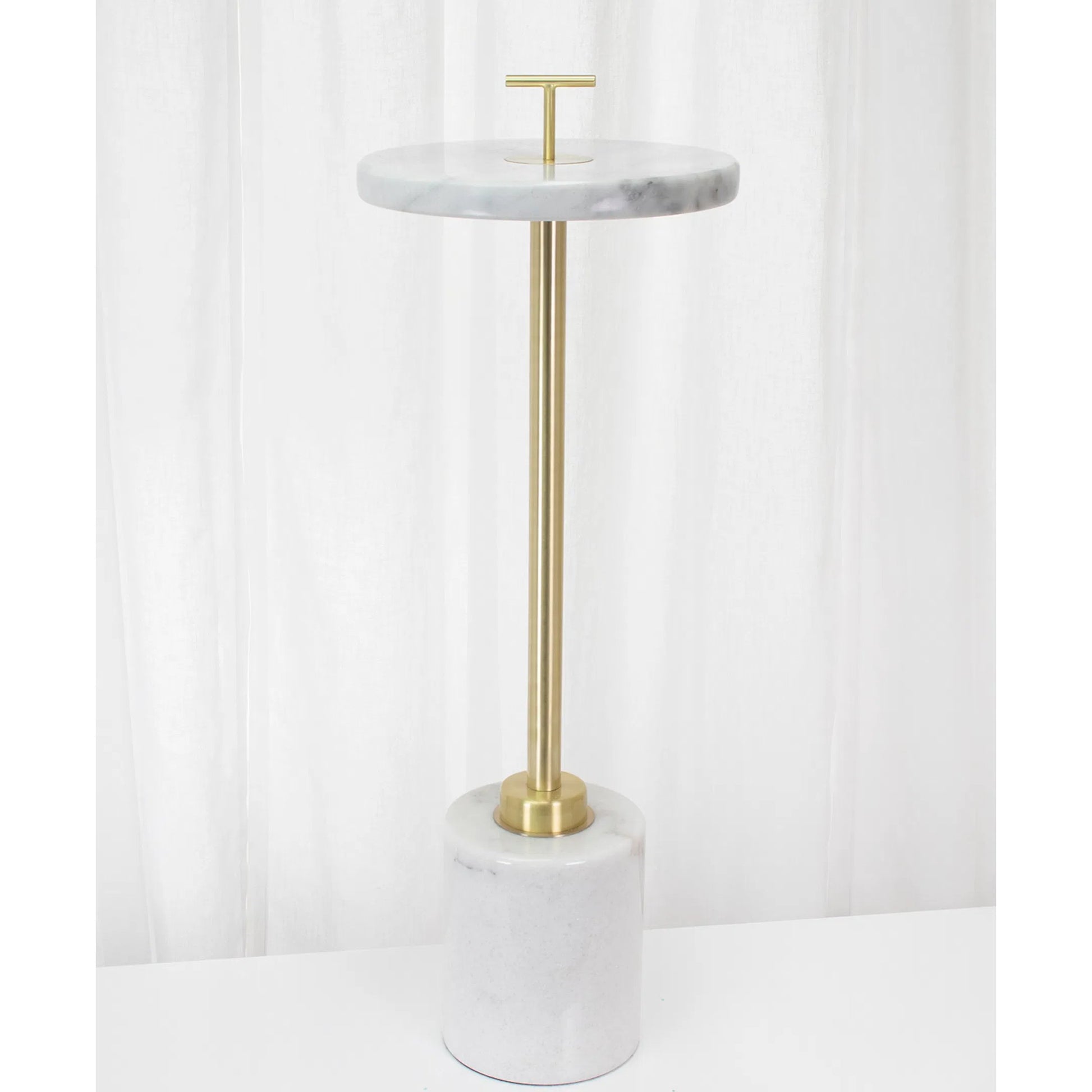 Dean Drink Table by Couture Lamps in white marble and metal. Made from marble, metal in a modern style.