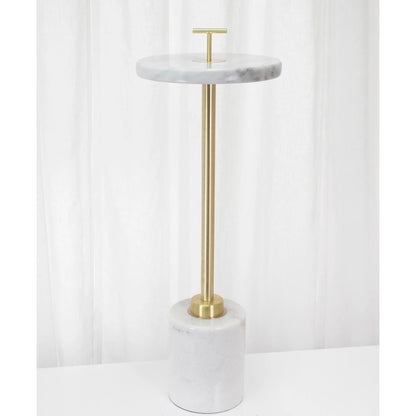 Dean Drink Table by Couture Lamps in white marble and metal. Made from marble, metal in a modern style.