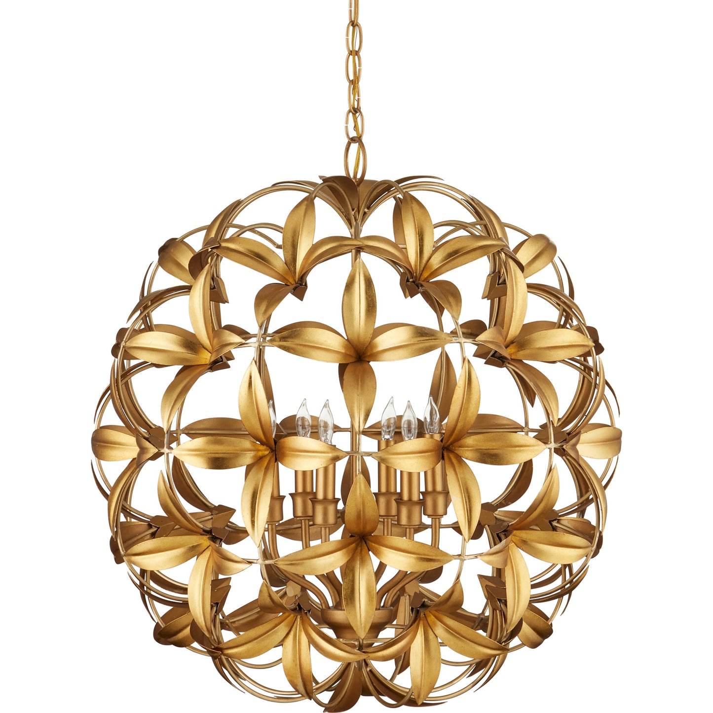 002 SI-2191738 | Additional Silo | Helenium Orb Chandelier by Currey and Company in contemporary gold leaf, contemporary gold. Made from wrought iron in a modern style.