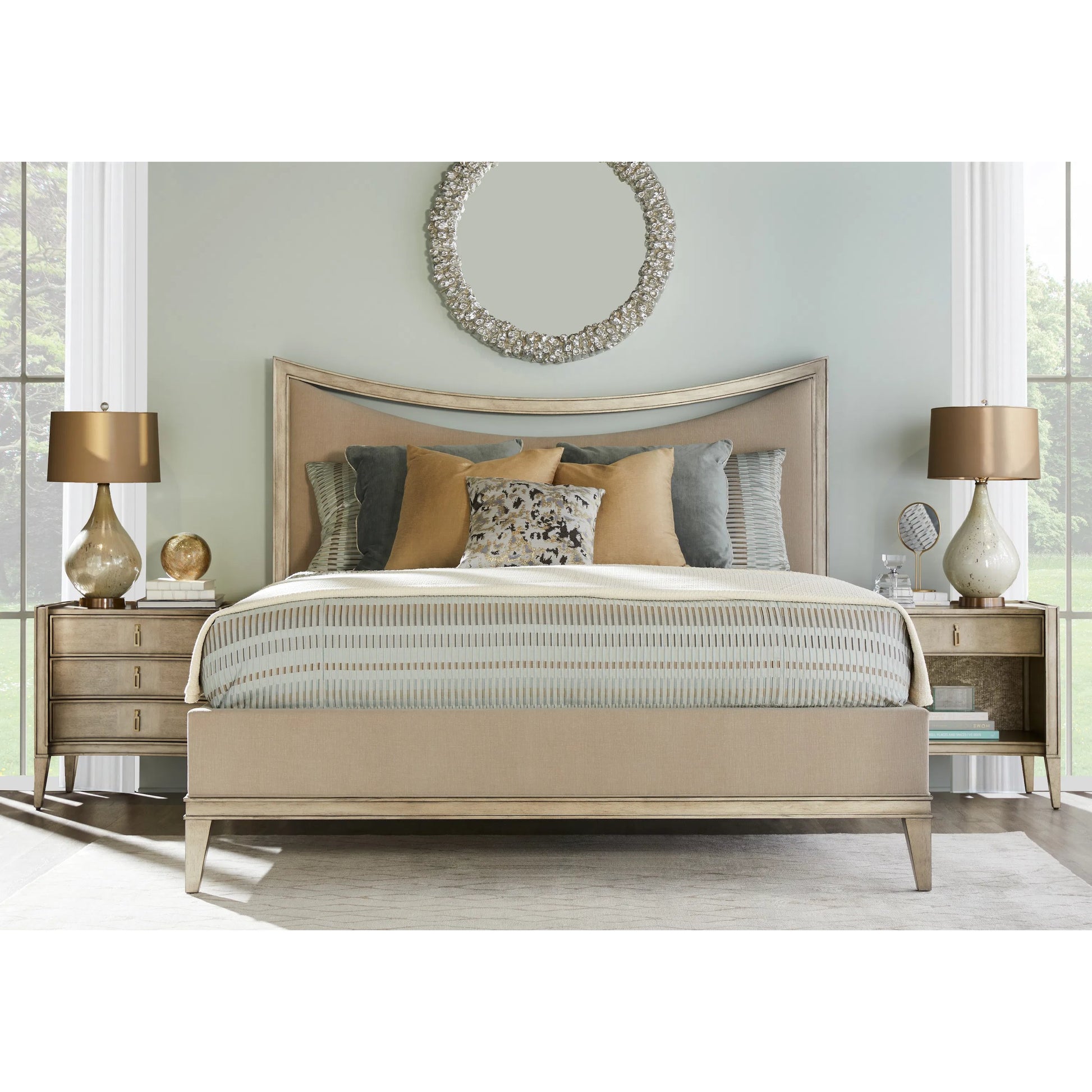 Cove Open Nightstand by A.R.T. Furniture in grey and mica. Made from rubberwood solids, primavera veneers, cork, metal in a traditional style.