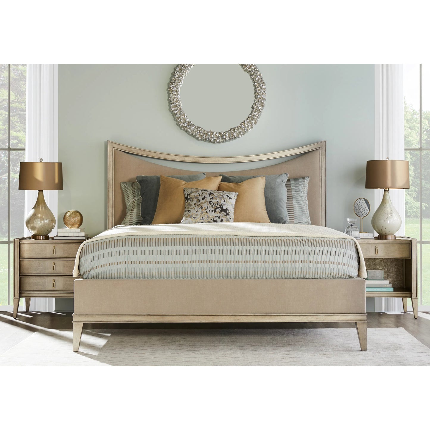005 SI-2334438 | Lifestyle | Cove Nightstand by A.R.T. Furniture in grey and mica. Made from rubberwood solids, primavera veneers, metal in a traditional style.