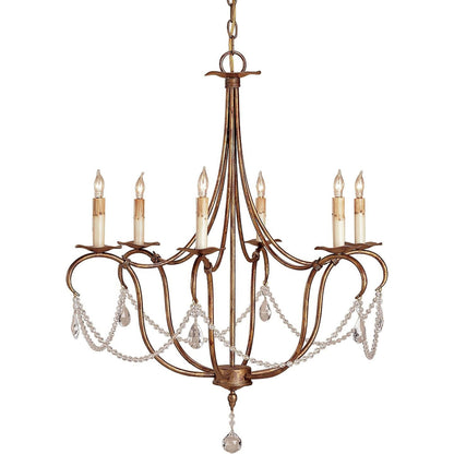 Crystal Light Chandelier by Currey and Company. Made from wrought iron, crystal in a traditional style.