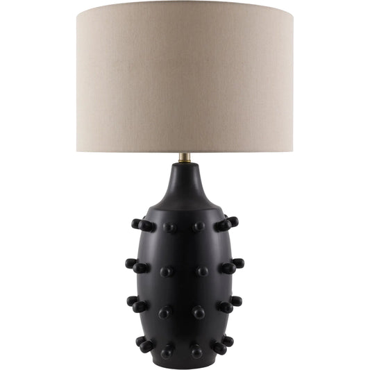 Dege Accent Table Lamp by Livabliss in black and glazed. Made from ceramic, linen, polyester, iron in a unique style.