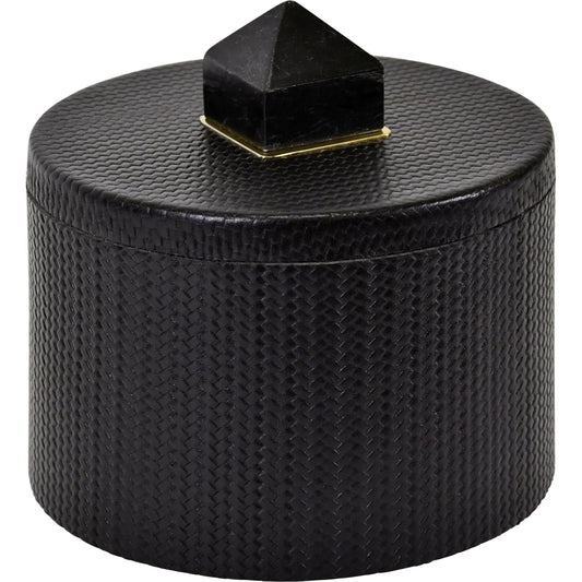 Denver Round Faux Leather Container by Worlds Away in black. Made from unique in a rustic style.