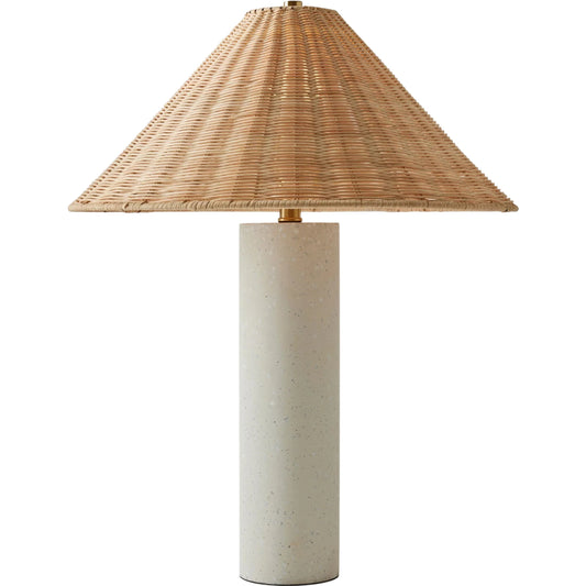 Terrazzo Table Lamp with Rattan Shade by Global Views in beige, brown. Made from terrazzo, rattan in a rustic style.